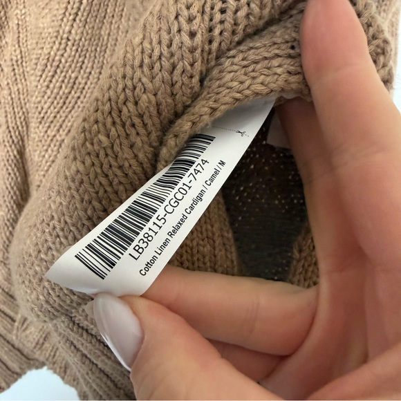 Quince Cotton-Linen Relaxed Cardigan Sweater in Camel Size Medium - Picture 9 of 13